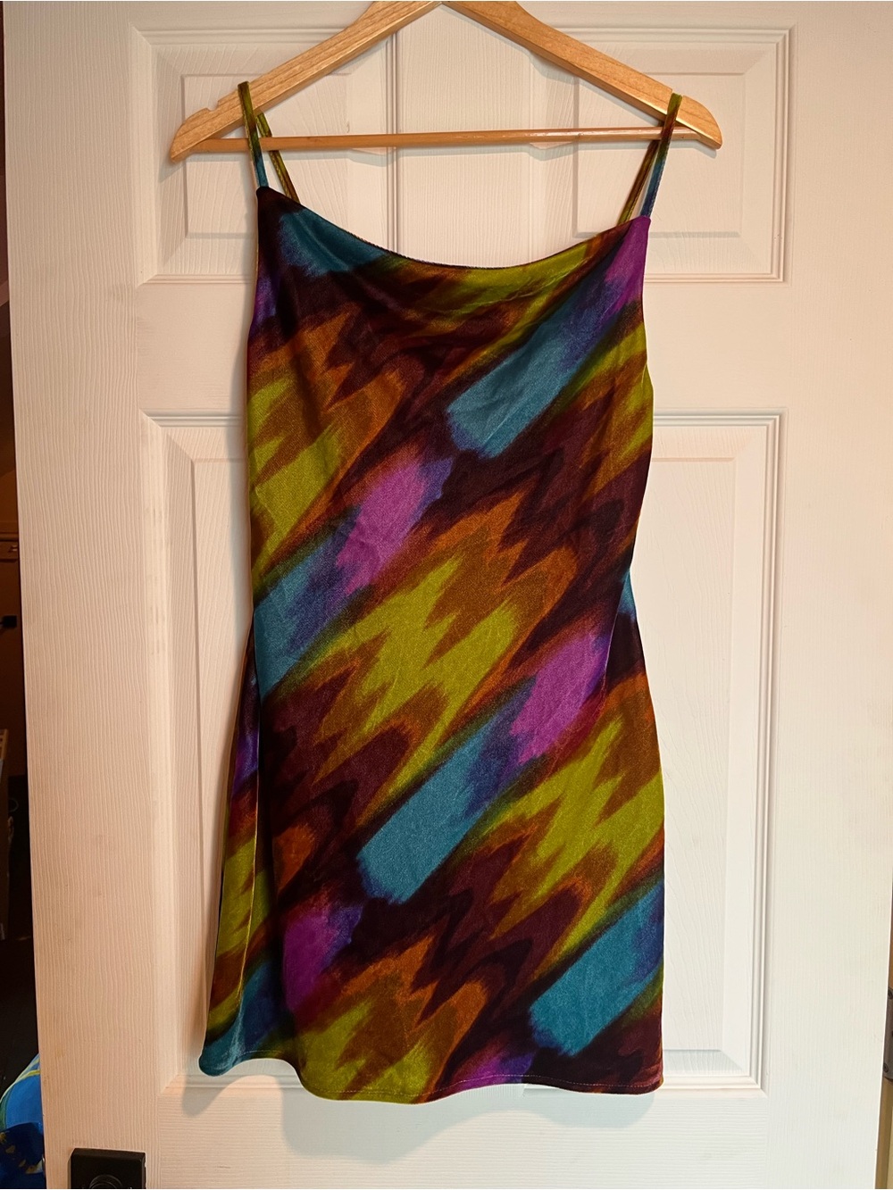 Urban Outfitters Multicolor Abstract Slip Mini Dress — Green, Blue & Purple